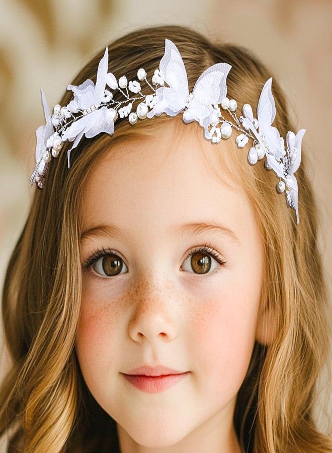 Campsis Flower Girls Hair Accessory, White Butterfly Headband, First Communionn Headpiece for Women and Girls - Image 3