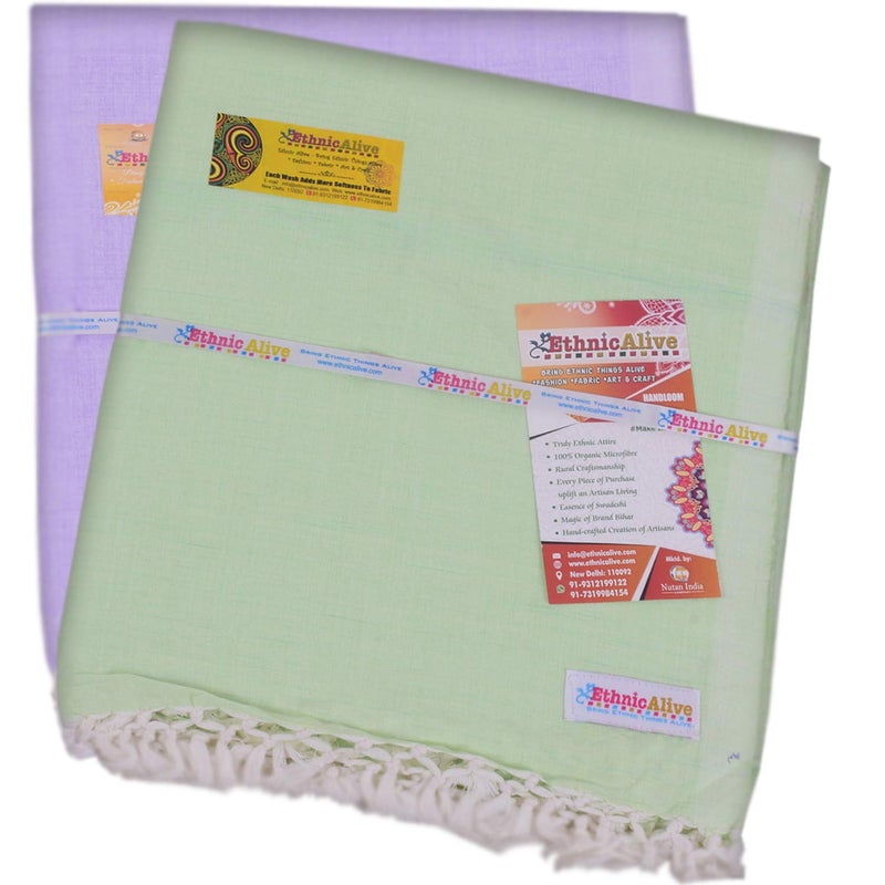 EthnicAlive Bhagalpuri Handloom Chadar Combo Pack of 2 Purple and Olive (Size 220x125cm) - Image 1
