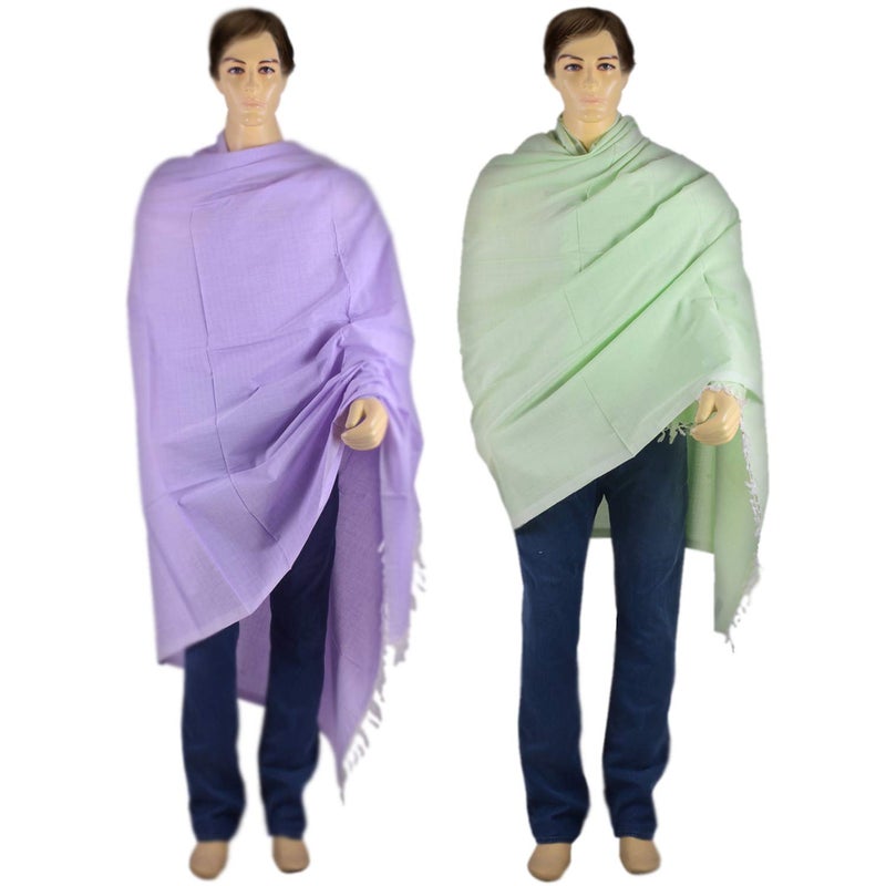 EthnicAlive Bhagalpuri Handloom Chadar Combo Pack of 2 Purple and Olive (Size 220x125cm) - Image 2