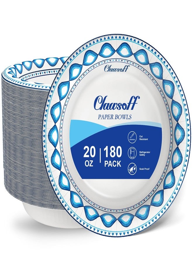 Clawsoff 20 oz 180 Pack Paper Bowls Bulk, Soak Proof Heavy Duty Paper Bowls, Cut Proof Small Soup Bowl, Disposable Bowl for Party, Birthday and Picnic - Image 1