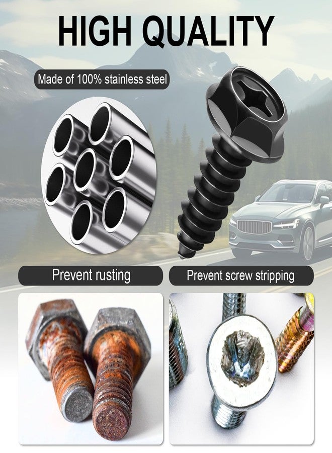 LivTee Rustproof License Plate Screws for Securing License Plates Frames and Covers on Cars and Trucks, 4 Sets Premium Stainless Steel Self Tapping Mounting Bolts (Black Zinc Plated) - Image 4