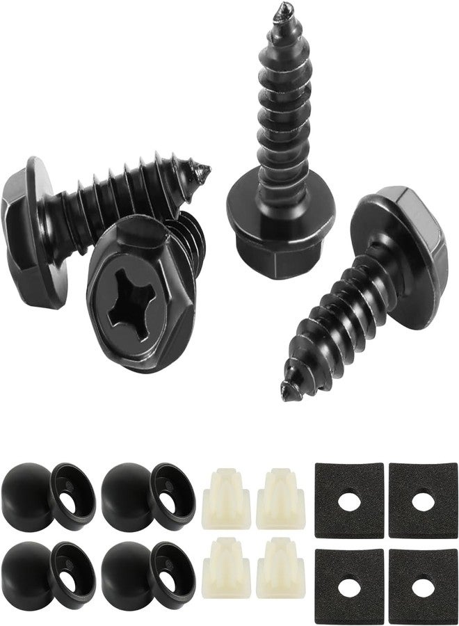 LivTee Rustproof License Plate Screws for Securing License Plates Frames and Covers on Cars and Trucks, 4 Sets Premium Stainless Steel Self Tapping Mounting Bolts (Black Zinc Plated) - Image 1