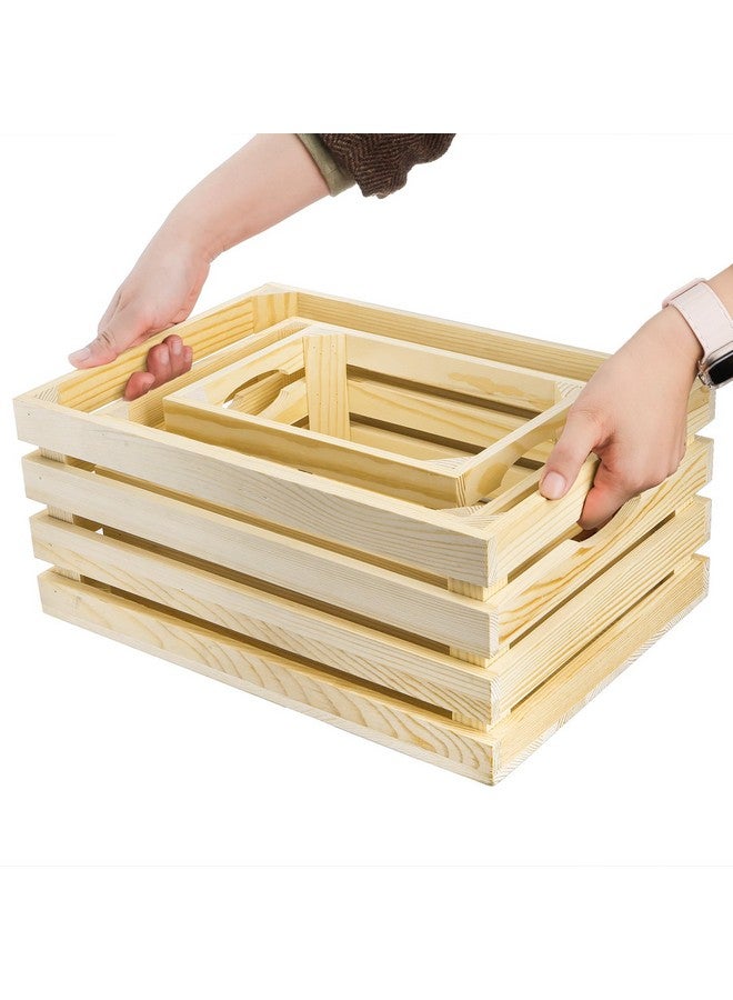 ZENFUN 3 Pack Wooden Nesting Crates with Handles, Decorative Hand Crafted Wood Box Nesting Crate Farmhouse Storage Basket Container for Display and Organization, Home Centerpieces - Image 3