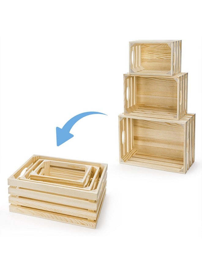 ZENFUN 3 Pack Wooden Nesting Crates with Handles, Decorative Hand Crafted Wood Box Nesting Crate Farmhouse Storage Basket Container for Display and Organization, Home Centerpieces - Image 4