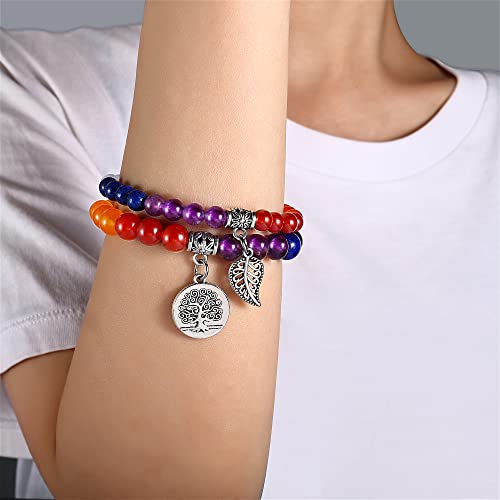 Bivei Life Tree Charm Natural 7 Chakra Crystal Semi-Precious Stone Beads Stretch Beaded Bracelets for Women Men Balance - Image 2