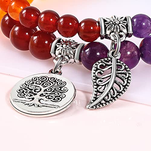 Bivei Life Tree Charm Natural 7 Chakra Crystal Semi-Precious Stone Beads Stretch Beaded Bracelets for Women Men Balance - Image 5