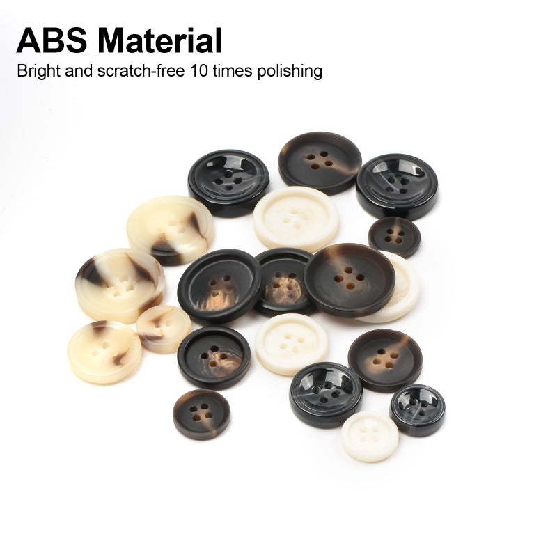 OELFFOW 110Pcs Mixed Sewing Buttons, 4-Hole Craft Round Blazer Buttons, 5 Color 3 Size (15mm, 20mm, 25mm) Suit Coats Resin Button, Suitable for Variety Clothing Sewing, DIY Craft (Black & White) - Image 3