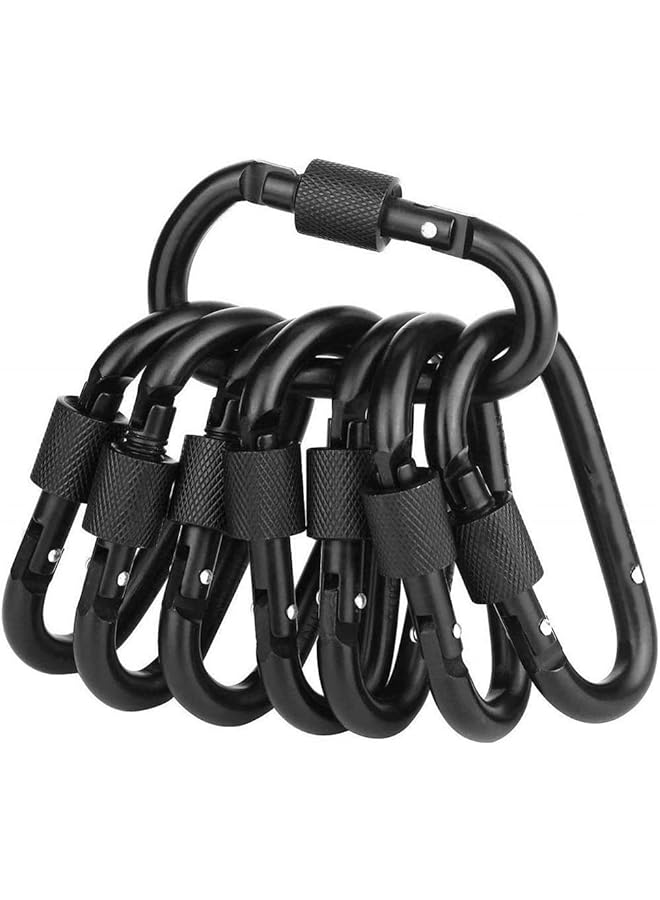 ECVV 8Pcs Locking Carabiner Clip D Ring Spring Snap Key Chain Hook 3" Screw Gate Hook Travel Aluminum Carabiners Black  - Image 1