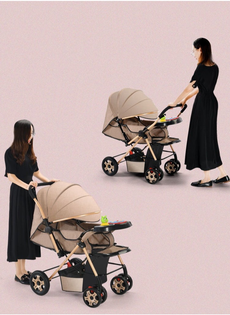 Arabest - عربة أطفال ثنائية الاتجاه، عربة أطفال محمولة للجلوس/الاستلقاء/الطي، عربة أطفال، ثمانية عجلات من إيفا - Image 1