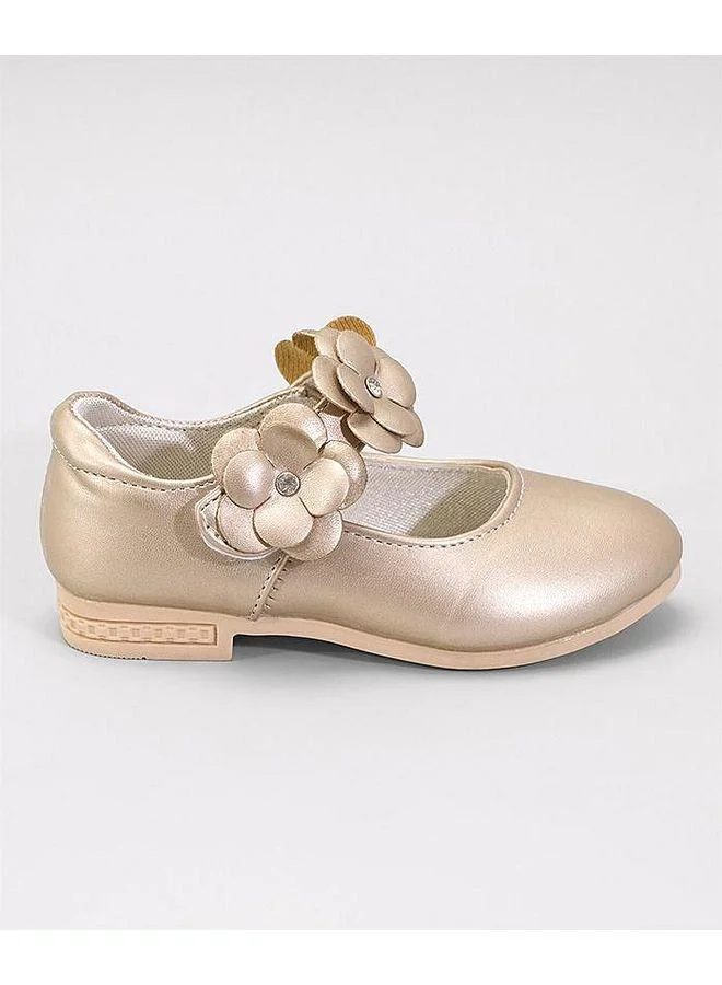 Mark & Mia Mark & Mia Floral Appliques Detailed Velcro Closure Ballerinas - Gold