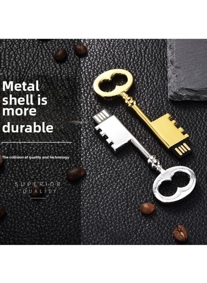 Loquat Antique Key Magic Castle Golden Key USB Disk Chinese Style Retro Key USB Disk 8gb16gb32gb64gb-Color:Silver-Capacity:8GB  - Image 4
