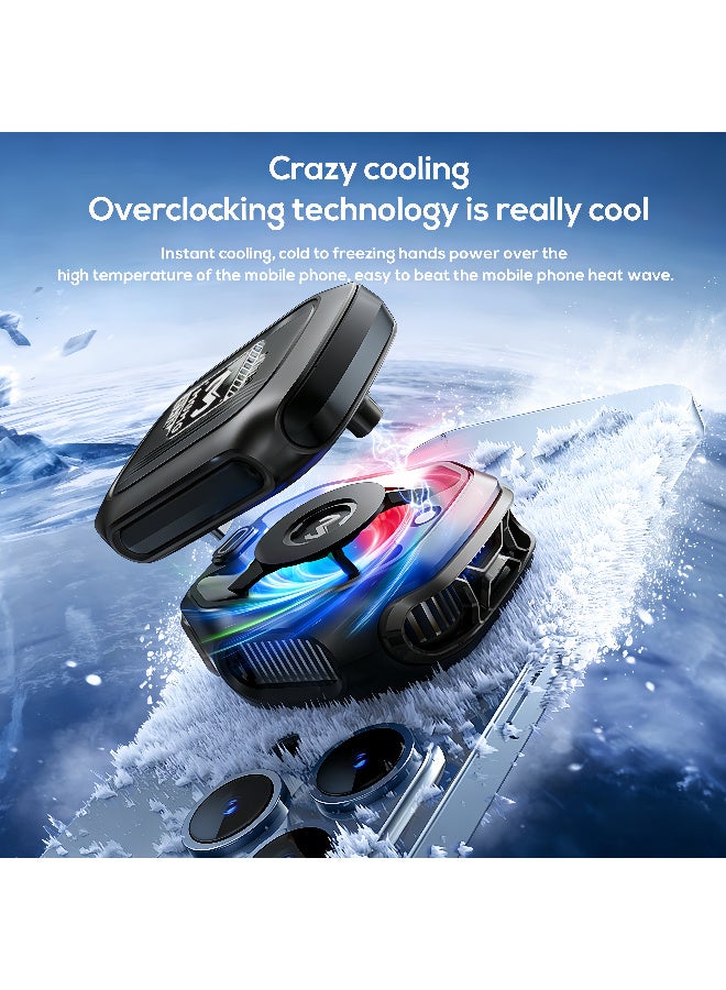 Memo Magnetic Phone Cooler with AI Display - Semiconductor Ice Cooling Radiator, 2000mAh Battery & RGB Lighting, Type-C Portable (54x69.5x44mm) for iPhone Android Gaming Devices-Black - Image 2