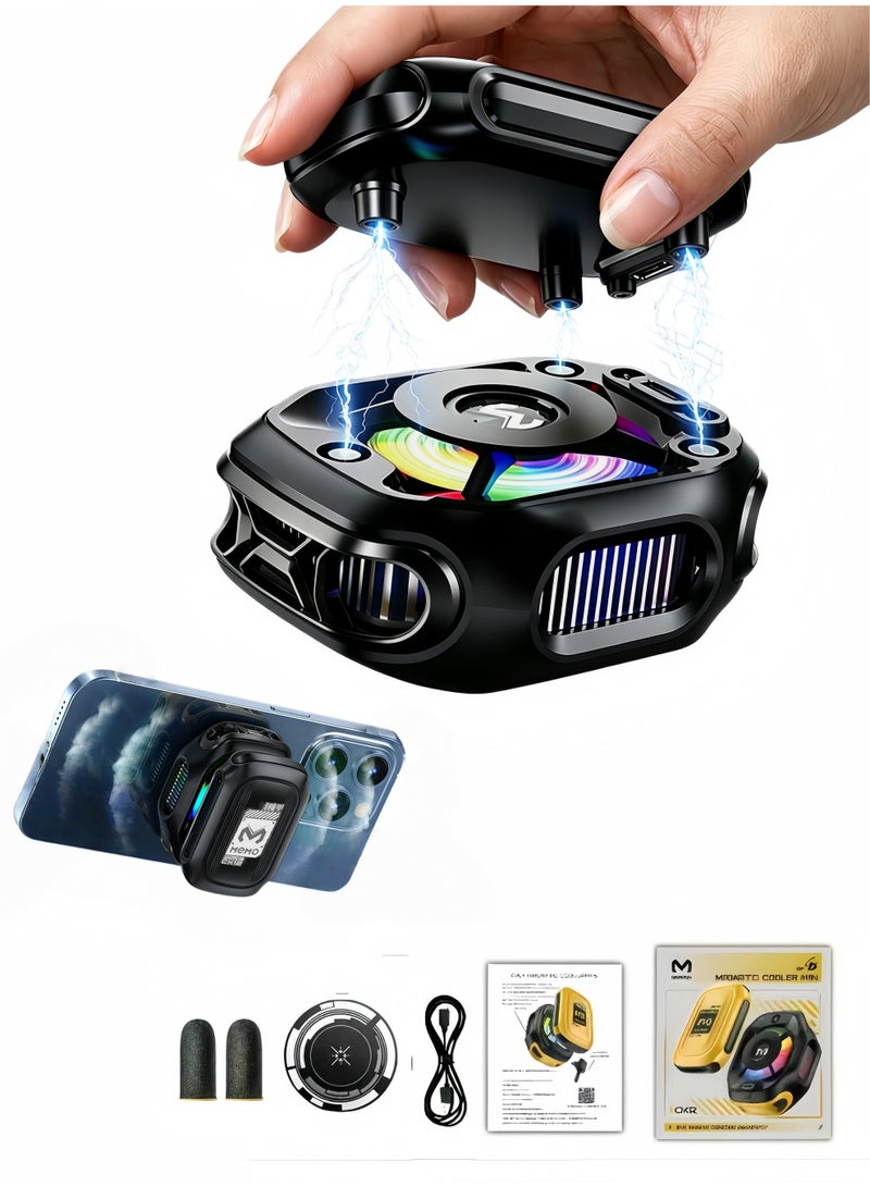 Memo Magnetic Phone Cooler with AI Display - Semiconductor Ice Cooling Radiator, 2000mAh Battery & RGB Lighting, Type-C Portable (54x69.5x44mm) for iPhone Android Gaming Devices-Black - Image 1