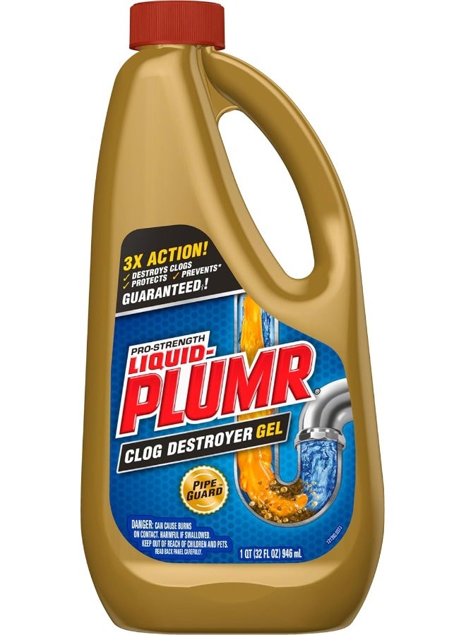 LIQUID-PLUMR Liquid-Plumr Pro-Strength Clog Destroyer Gel With Pipeguard, Liquid Drain Cleaner - 32 Ounces  - Image 1