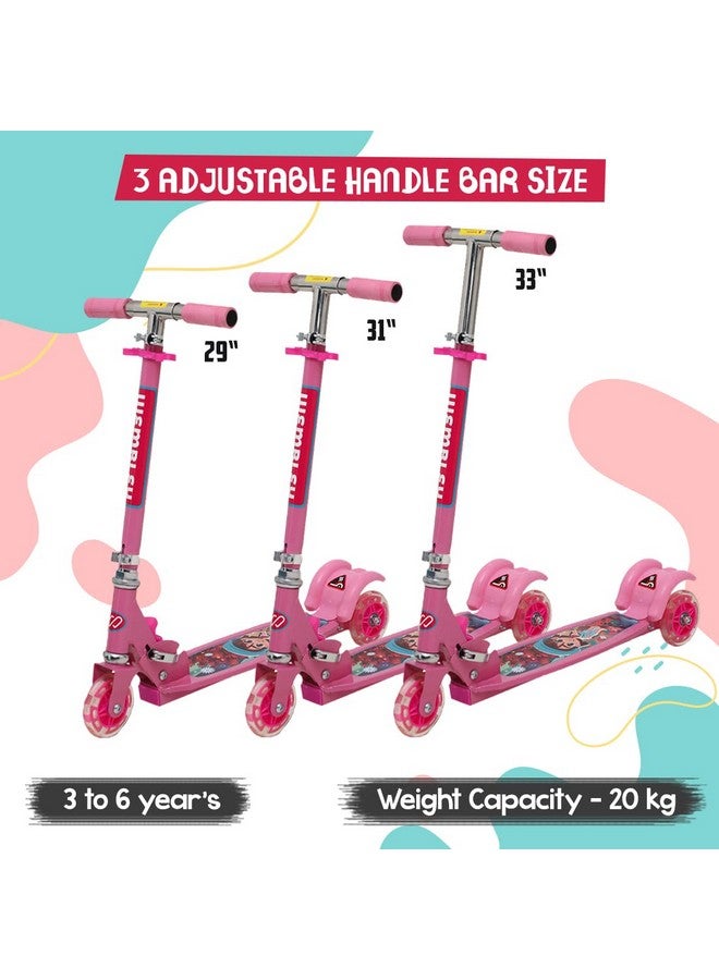 ويمبلي سكوتر ويمبلي للأطفال بثلاث عجلات وإطار فولاذي ومقبض كبير قابل للطي وتعديل الارتفاع للأطفال من سن 3 إلى 6 سنوات، سكوتر تزلج، سعة 20 كجم - وردي - Image 3