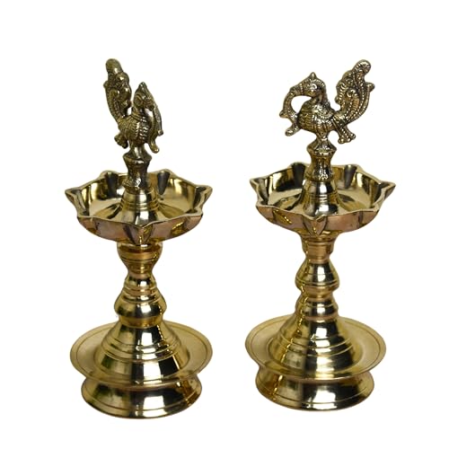 Neetu Arts Pure Brass Udupi Diya with 7 Wicks – Heavy Murga Design, 4 Inches, Pack of 1 Pair - Image 3