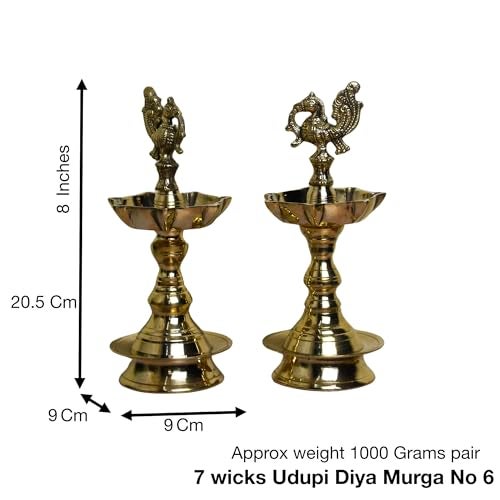 Neetu Arts Pure Brass Udupi Diya with 7 Wicks – Heavy Murga Design, 4 Inches, Pack of 1 Pair - Image 2
