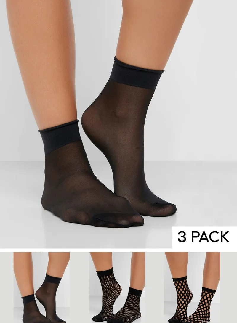 FOREVER 21 3 Pack Mesh Detail Socks