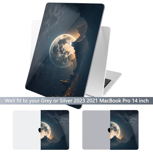 Batianda for MacBook Pro 14 Inch Case 2026-2021 Release M5 M4 M3 M2 M1 Pro/Max, 1.2mm Slim Graphic Hard Shell Cover with Keyboard Cover, Screen Protector 4-in-1 Bundle, Moon in Sky - Image 2
