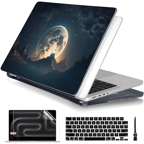 Batianda for MacBook Pro 14 Inch Case 2026-2021 Release M5 M4 M3 M2 M1 Pro/Max, 1.2mm Slim Graphic Hard Shell Cover with Keyboard Cover, Screen Protector 4-in-1 Bundle, Moon in Sky - Image 1