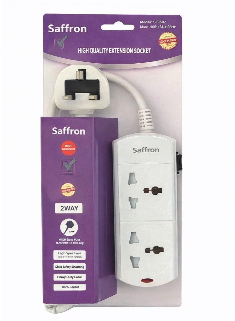 Extension Socket – 2 Way – 3 Meter Cable – UAE Approved – Universal Socket