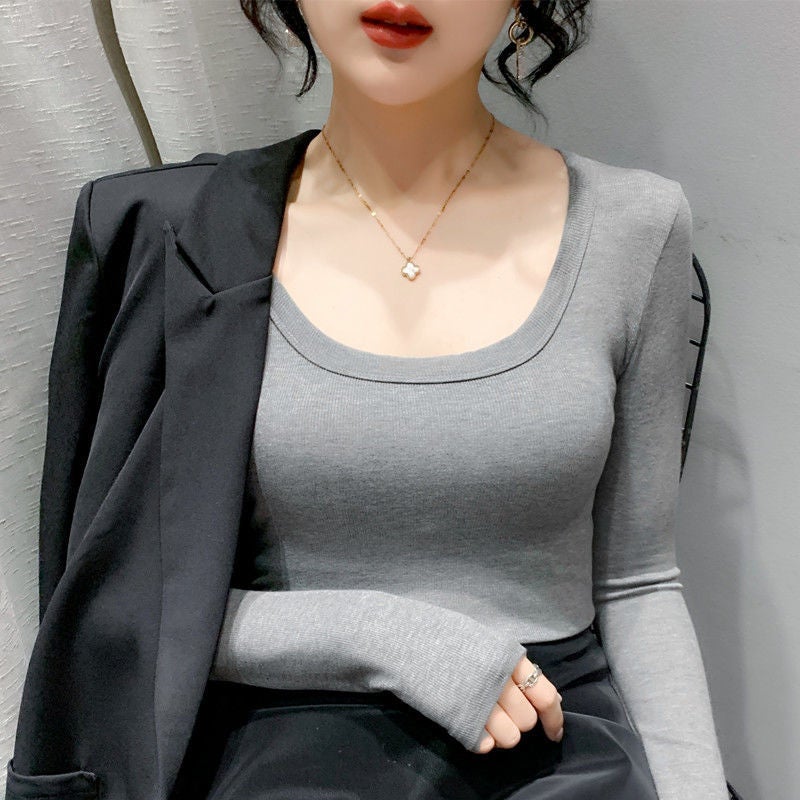 ملابس علوية Flower Neck Cotton ملابس أساسية الخريف مُلابِسٌ ضخمة للنساء - Image 1