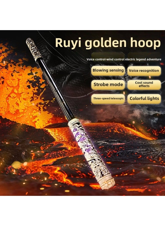 Shake Tone Black Wukong Ruyi Golden Hoop Stick Voice Control Wind Control Electric Telescopic Luminous Blowing Seven Color Children's Toy-Colour:Platinum Model  Golden Hoop  - Image 2