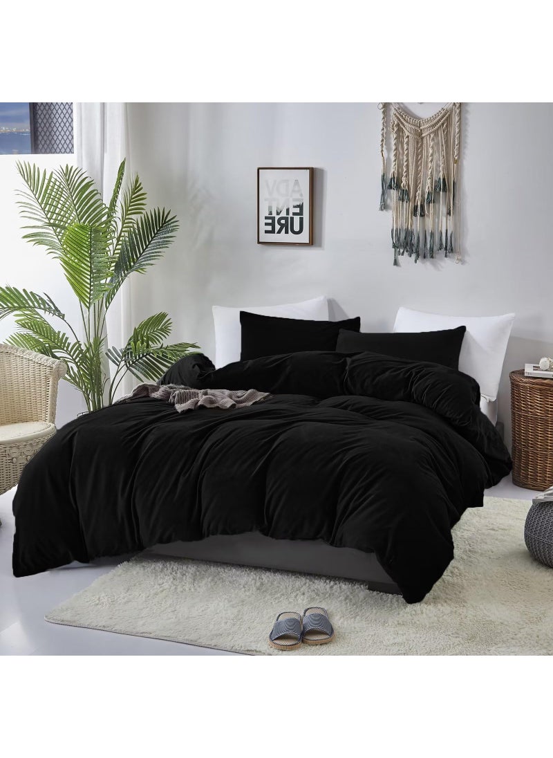 Luxlovery Luxlovery Black Velvet Comforter Set Plush Fluffy Flannel Bedding Comforter Set Dark Color Black Minimalist Bedding Set Solid Pale Black Blanket Quilts Modern Heavyheight Winter Warm Comforter Set  - Image 2