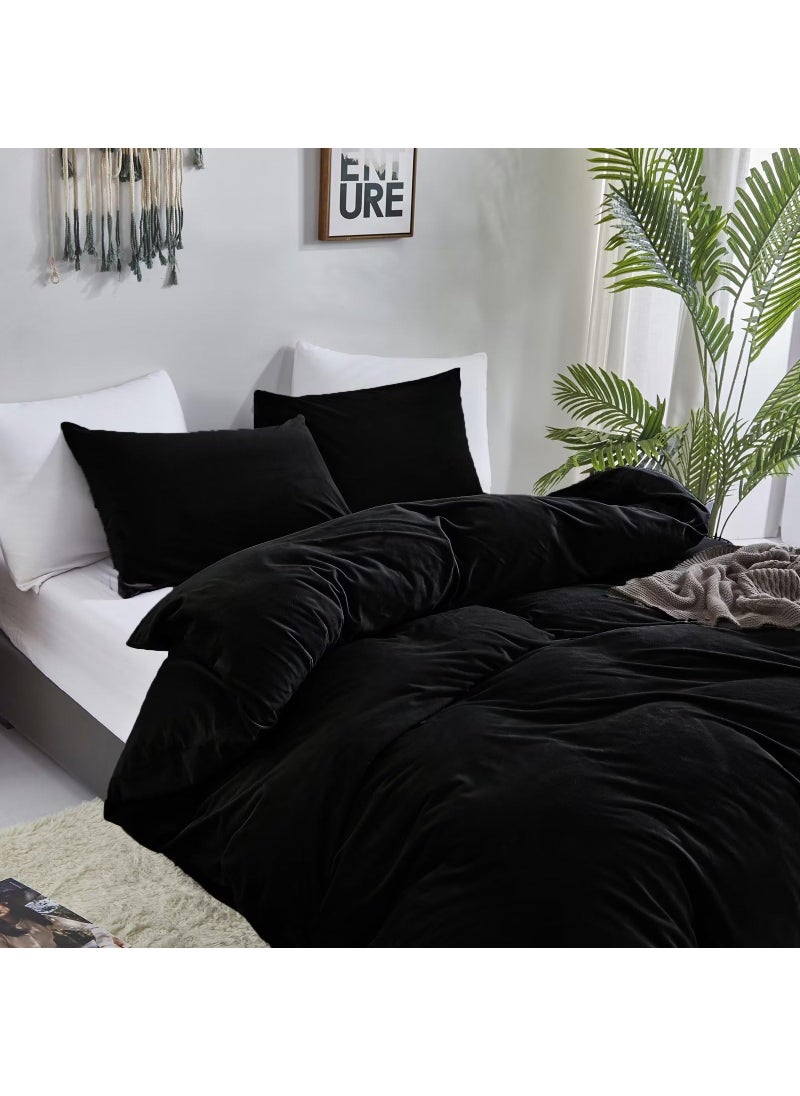 Luxlovery Luxlovery Black Velvet Comforter Set Plush Fluffy Flannel Bedding Comforter Set Dark Color Black Minimalist Bedding Set Solid Pale Black Blanket Quilts Modern Heavyheight Winter Warm Comforter Set  - Image 5