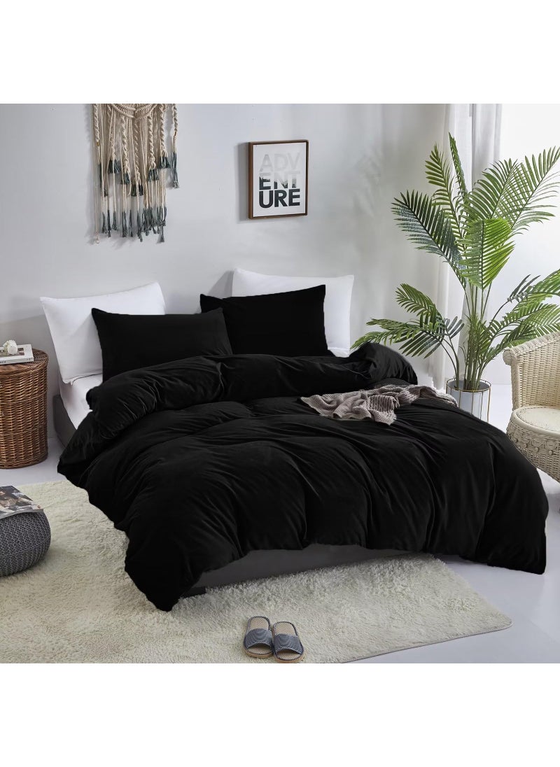 Luxlovery Luxlovery Black Velvet Comforter Set Plush Fluffy Flannel Bedding Comforter Set Dark Color Black Minimalist Bedding Set Solid Pale Black Blanket Quilts Modern Heavyheight Winter Warm Comforter Set  - Image 4