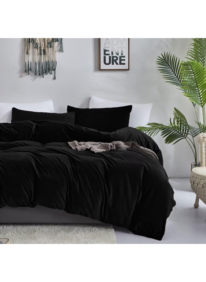 Luxlovery Luxlovery Black Velvet Comforter Set Plush Fluffy Flannel Bedding Comforter Set Dark Color Black Minimalist Bedding Set Solid Pale Black Blanket Quilts Modern Heavyheight Winter Warm Comforter Set  - Image 3