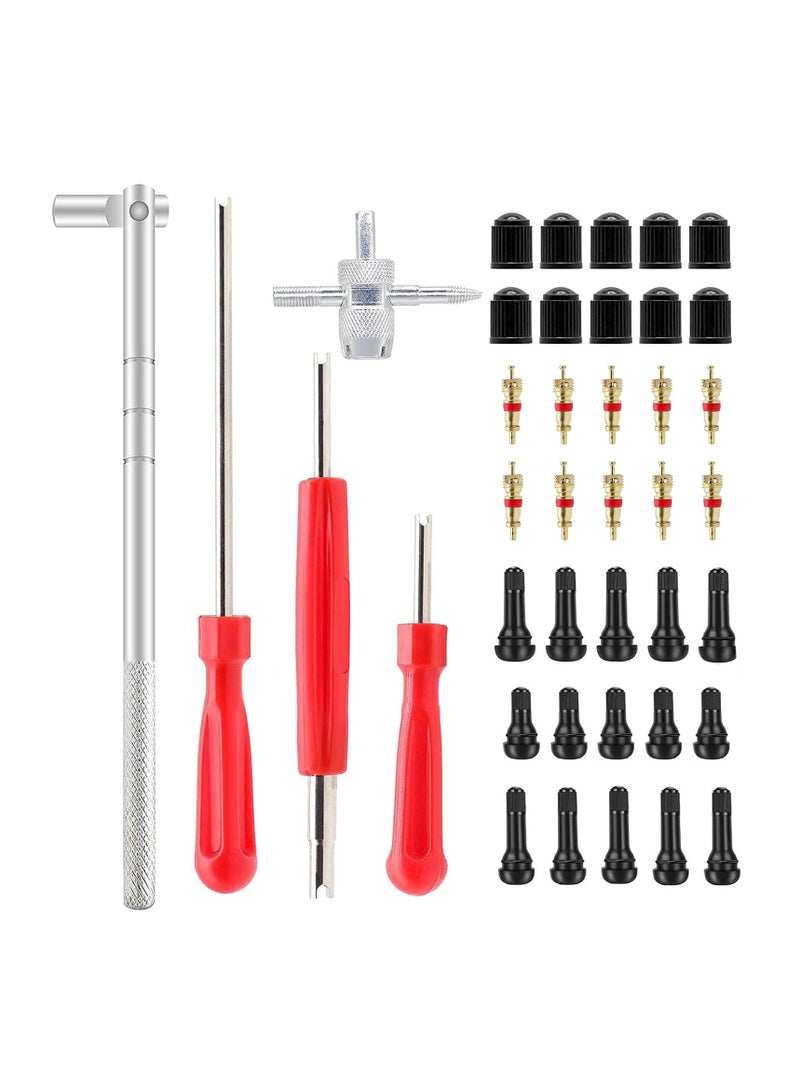 SYOSI Valve Stem Puller Installer Tool, 5Pcs TR412, 5Pcs TR413, 5Pcs TR414 Tire Snap in Short Rubber Valve Stem, 4 Way Valve Core Remover, Single Head Tire Valve Core Remover Installer Tool(40Pcs)  - Image 1