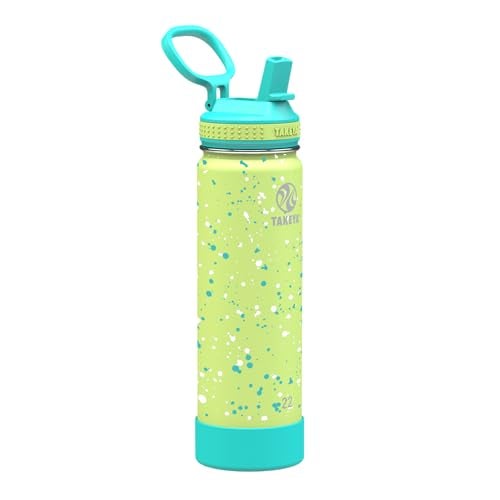 Takeya 22 oz Actives Stainless Steel Water Bottle with Straw Lid Leakproof DoubleWall Insulated Keeps Drinks Cold 24 hrsHot 12 hrs BPAFree PowderCoated Gym Travel Confetti Green Grass - Image 1