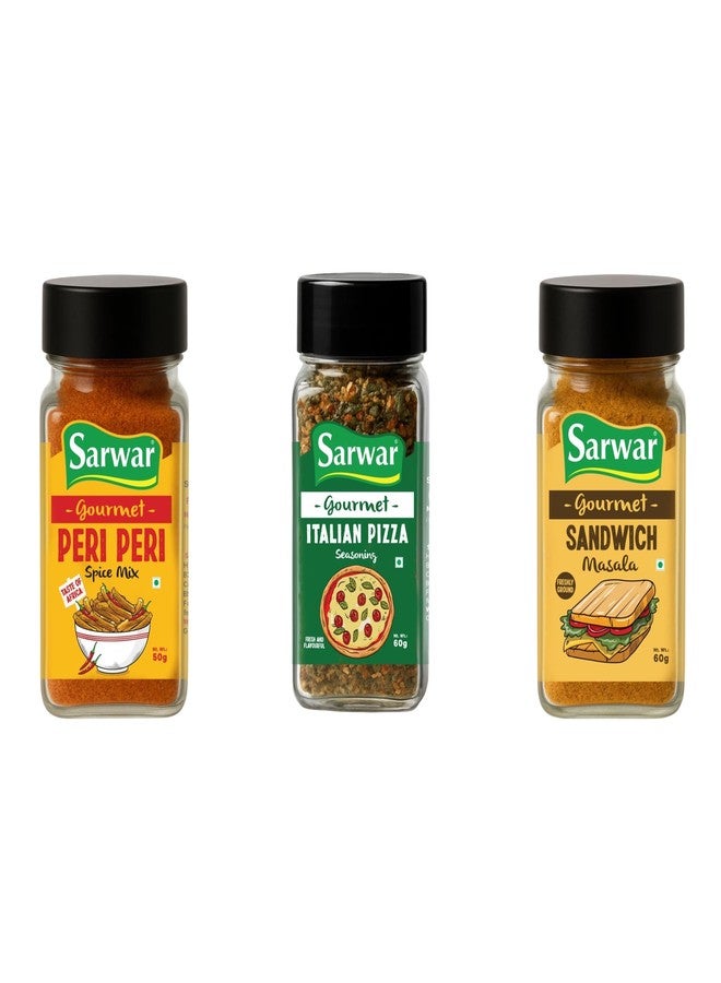 Sarwar Seasoning Combo – Peri Peri 50g, Italian Pizza Seasoning 60g & Sandwich Masala 60g | Spices for Pizza, Sandwiches, Fries & Snacks | Multipurpose Spice Mix Pack - Image 1