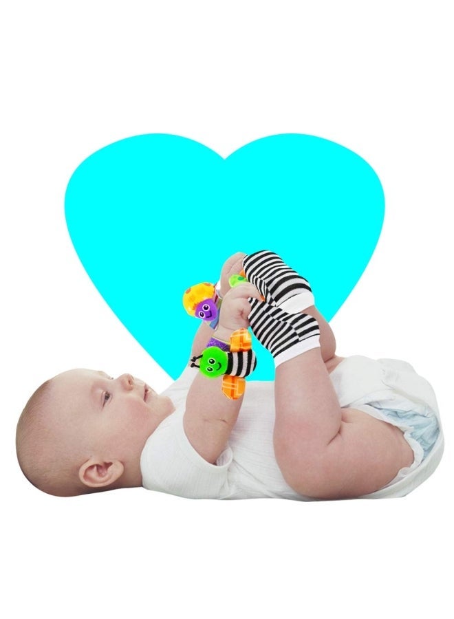 NIBEMINENT 4-Piece Cute Animal Soft Baby Wrist Ring Bell and Foot Socks Set - Image 2