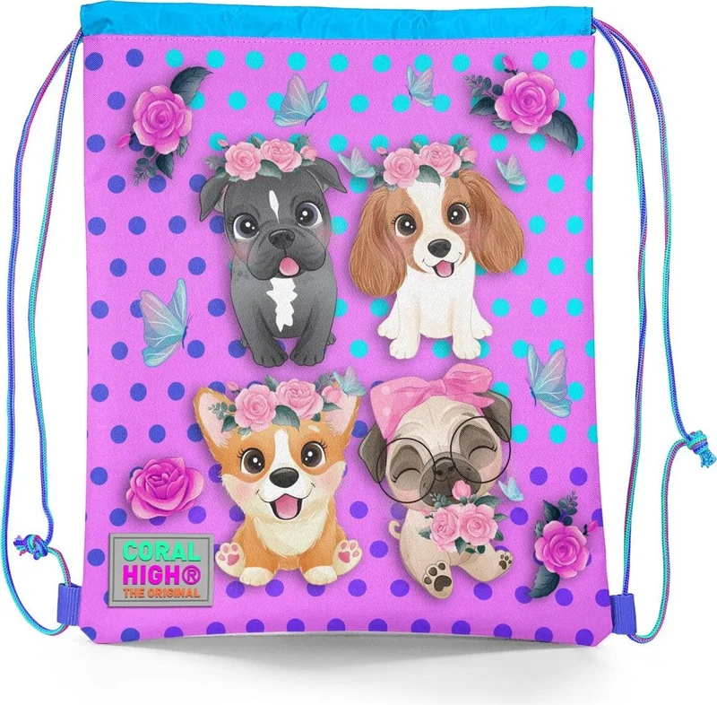 CORAL HIGH Kids Pink Dog Pattern Drawstring Backpack 12645