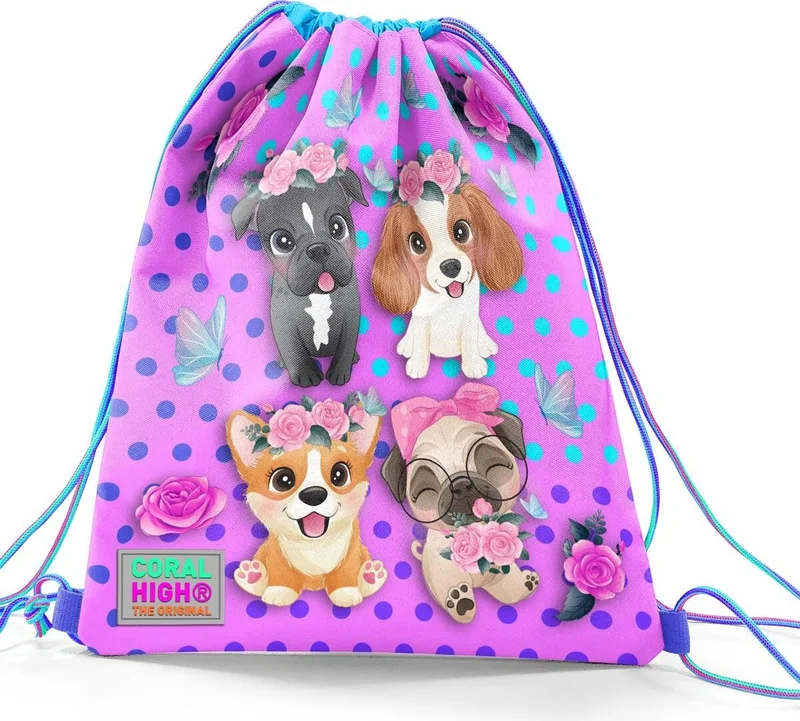 CORAL HIGH Kids Pink Dog Pattern Drawstring Backpack 12645