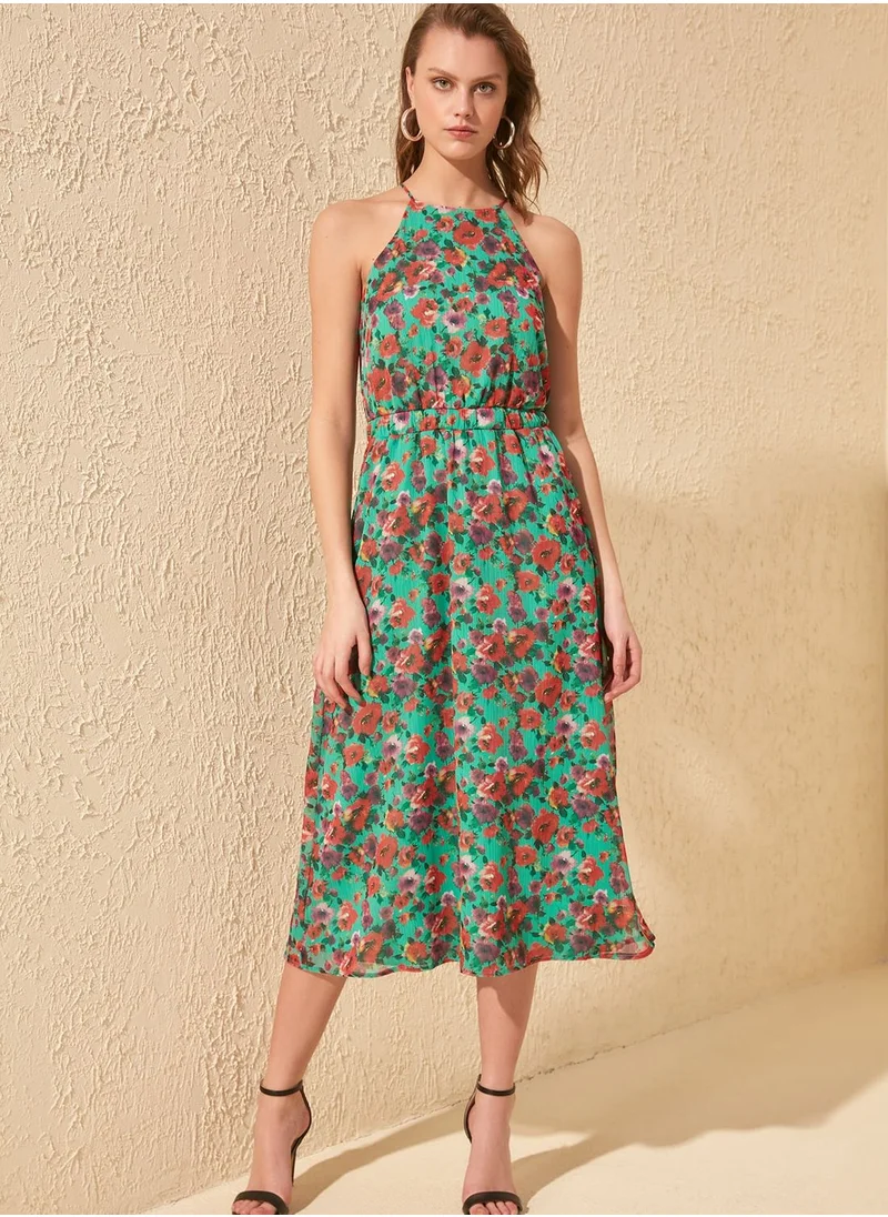 trendyol Halter Neck Floral Print Dress