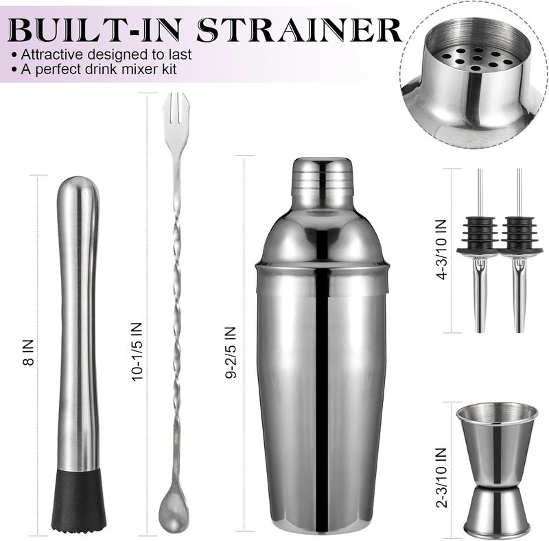 Semderm Cocktail Shaker Set, 6-Piece Mixology Bartender Kit Premium Shakers Bartending: Martini Shaker Jigger Mixing Spoon Muddler 2 Pourers Bar Tools Set with Built-in Bartender Strainer for Drink Shaker - Image 5