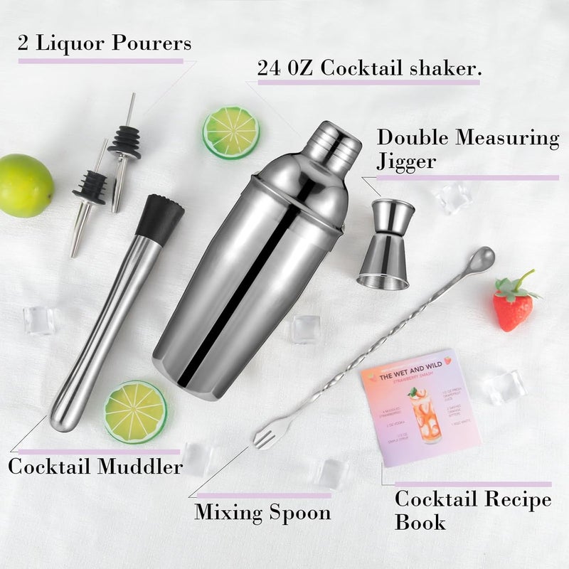Semderm Cocktail Shaker Set, 6-Piece Mixology Bartender Kit Premium Shakers Bartending: Martini Shaker Jigger Mixing Spoon Muddler 2 Pourers Bar Tools Set with Built-in Bartender Strainer for Drink Shaker - Image 2