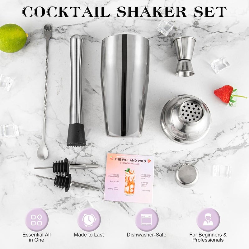Semderm Cocktail Shaker Set, 6-Piece Mixology Bartender Kit Premium Shakers Bartending: Martini Shaker Jigger Mixing Spoon Muddler 2 Pourers Bar Tools Set with Built-in Bartender Strainer for Drink Shaker - Image 3