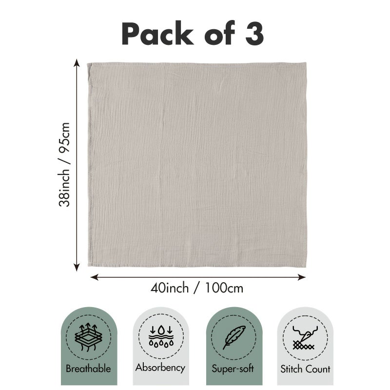 3pcs Muslin Swaddle Blankets 38x40in Ultra Soft Breathable Wraps Green Hooded Nursing Playtime Unisex Geometric Pattern Cozy Gentle Fabric Machine Washable - Image 3
