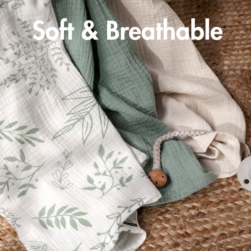 3pcs Muslin Swaddle Blankets 38x40in Ultra Soft Breathable Wraps Green Hooded Nursing Playtime Unisex Geometric Pattern Cozy Gentle Fabric Machine Washable - Image 4