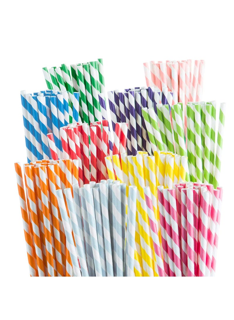 Excefore Biodegradable Paper Straws, 200 Pcs Paper Drinking Straws For Wedding Party Restaurant Juice, Coffee Cold Drinks, Party Dessert and DIY Decoration (10 Color, Stripe)  - Image 1
