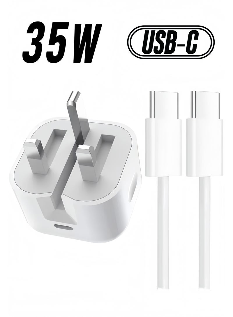 Lee Yon iPhone 16/15 Pro Max Charger With USB C Port 35 Watt with 1M iPhone Fast Charging Cord Type C to C for iPhone 16/15 Pro max/15 Pro/15 plus/15, Samsung S24 and all USB C mobiles / Tabs, White - Image 1
