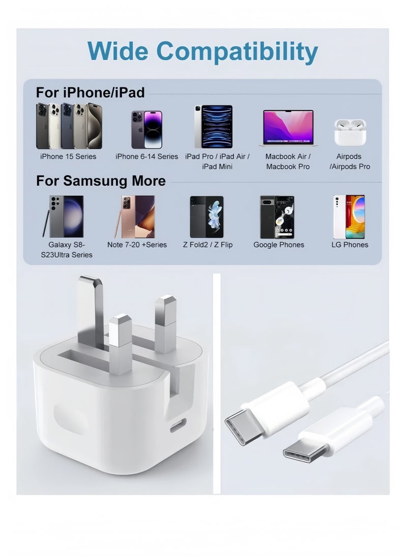 Lee Yon iPhone 16/15 Pro Max Charger With USB C Port 35 Watt with 1M iPhone Fast Charging Cord Type C to C for iPhone 16/15 Pro max/15 Pro/15 plus/15, Samsung S24 and all USB C mobiles / Tabs, White - Image 2
