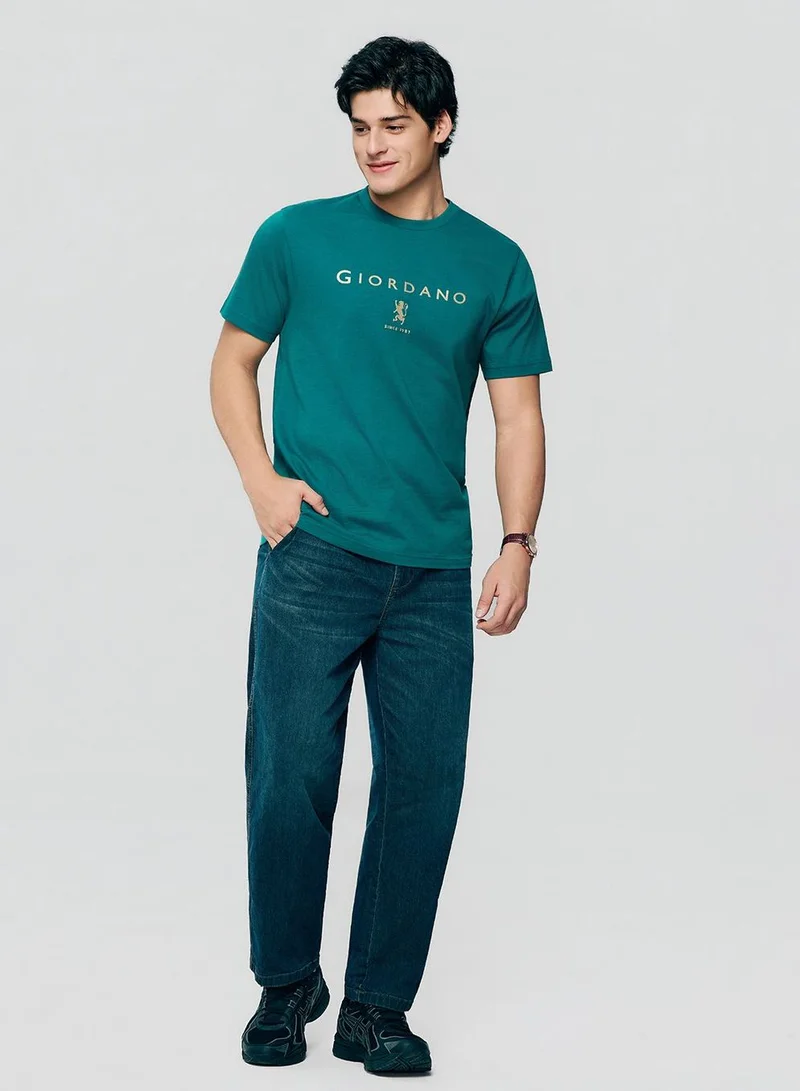 جيوردانو Men’s Slim Cotton Crew Neck Signature Print Tee