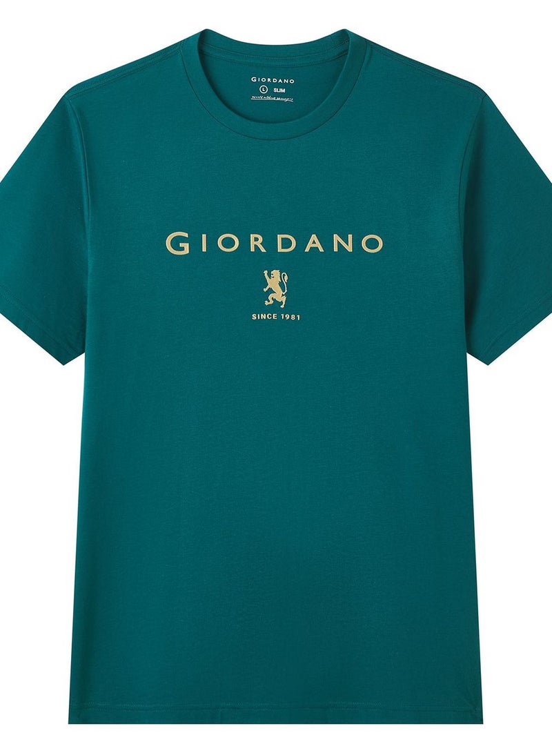 GIORDANO Men’s Slim Cotton Crew Neck Signature Print Tee - Image 3