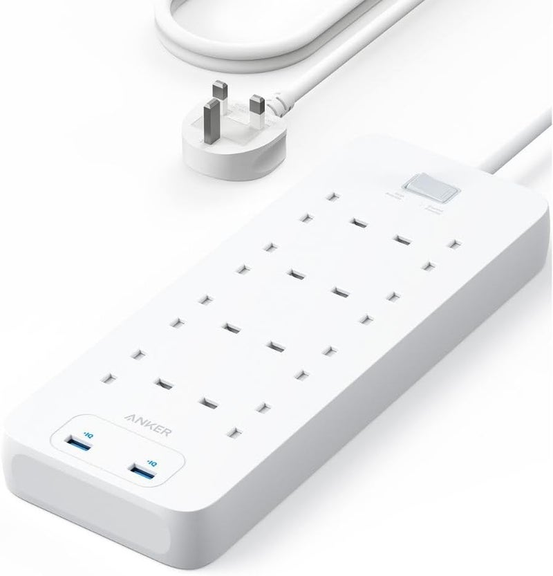 Anker 342 Power Strip with 8 AC Outlets & 2 USB Ports (12W Extension), PowerIQ Technology, Surge Protection, Fire-Resistant Casing, 1.8m Cable, Wall Mountable, for Home and Office - Image 1