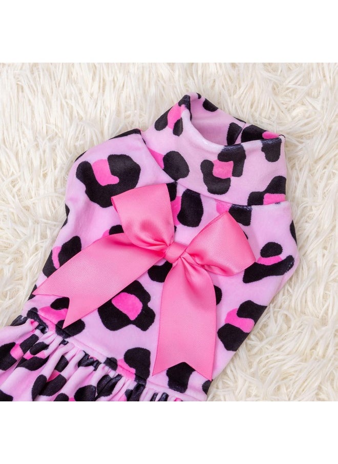 CuteBone - Turtleneck Dog Velvet Dress Puppy Skirt Costume Pet Clothes Cat Apparel With Bow Hair Rope For Small Dogs Cvd08M - Image 1